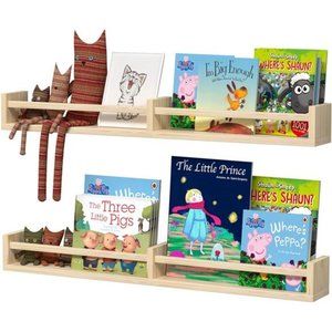 Classic Nursery Shelves, Set of 2 Floating Book Shelves for Kids Room (32Lx4W)